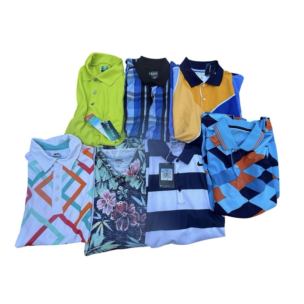Lot Of 7 Mens M Golf Polos Izod Nike Pro Tour Club Room Performance Stretch‎